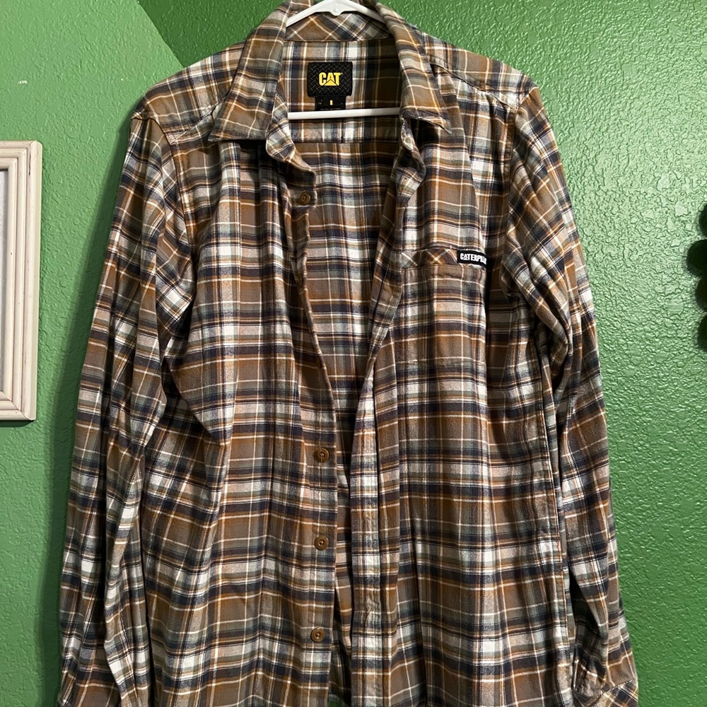 Caterpillar Men's Plaid Shirt - Brown, White, and Gray